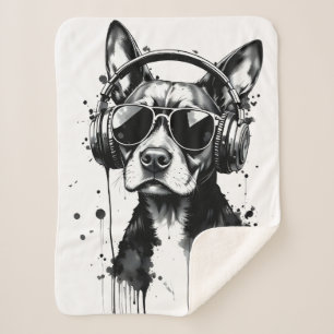 Cool Dog hoofdtelefoon Schattige Huisdieren Zwart  Sherpa Deken
