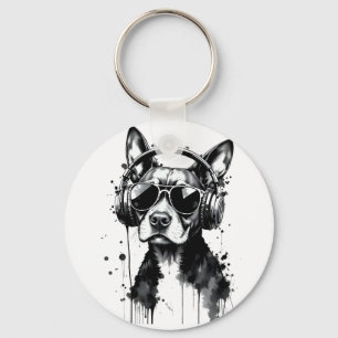 Cool Dog hoofdtelefoon Schattige Huisdieren Zwart Sleutelhanger