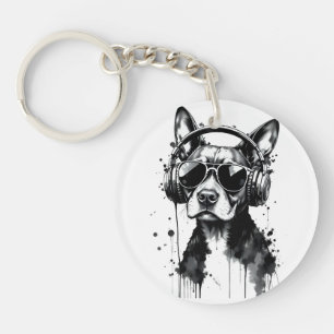 Cool Dog hoofdtelefoon Schattige Huisdieren Zwart  Sleutelhanger