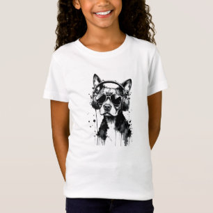 Cool Dog hoofdtelefoon Schattige Huisdieren Zwart T-shirt