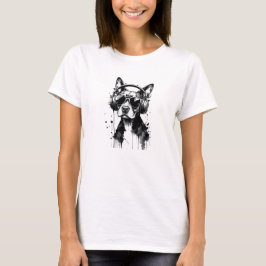 Cool Dog hoofdtelefoon Schattige Huisdieren Zwart  T-shirt