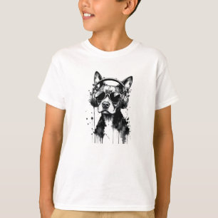 Cool Dog hoofdtelefoon Schattige Huisdieren Zwart T-shirt