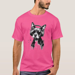 Cool Dog hoofdtelefoon Schattige Huisdieren Zwart  T-shirt