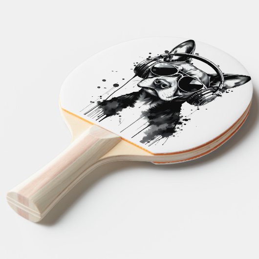 Cool Dog hoofdtelefoon Schattige Huisdieren Zwart  Tafeltennisbatje (Voorkant Gekanteld)