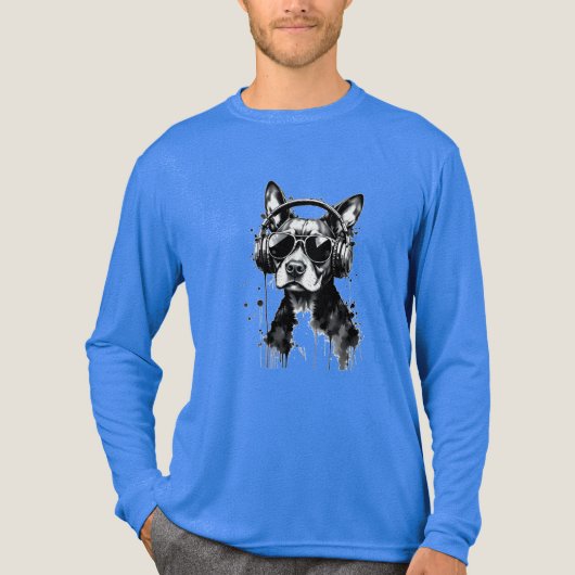 Cool Dog hoofdtelefoon Schattige Huisdieren Zwart  Tri-Blend Shirt (Voorkant volledig)