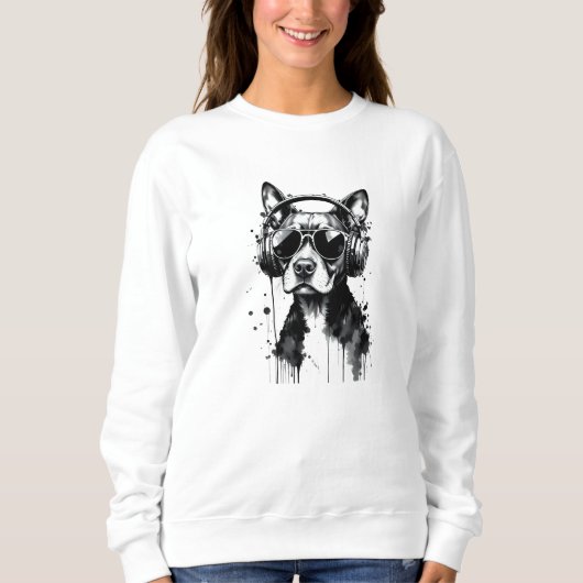 Cool Dog hoofdtelefoon Schattige Huisdieren Zwart  Trui (Voorkant)