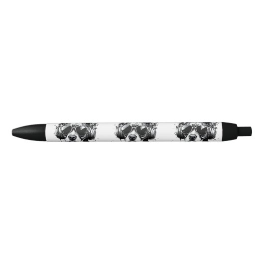 Cool Dog hoofdtelefoon Schattige Huisdieren Zwart  Zwarte Inkt Pen (Voorkant)
