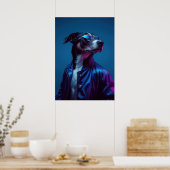 Cool Dog in Blue Jacket - Retro Neon Animal Poster (Keuken)