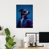 Cool Dog in Blue Jacket - Retro Neon Animal Poster (Thuiskantoor)