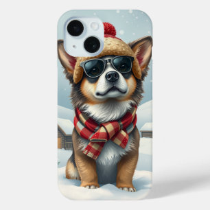 Cool Dog in Preppy winterkleding en -Pet iPhone 15 Case