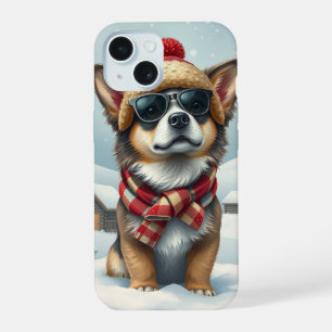 Cool Dog in Preppy winterkleding en -Pet iPhone 15 Case
