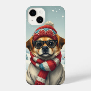 Cool Dog in Preppy winterkleding en -Pet iPhone 14 Hoesje