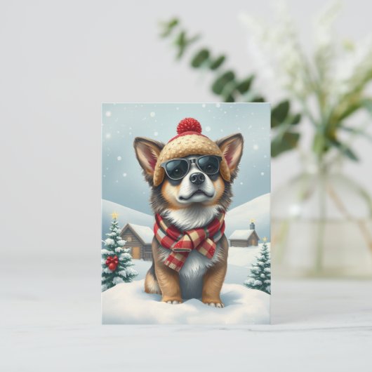 Cool Dog in Preppy winterkleding en Pet winter Feestdagenkaart (Staand voorkant)