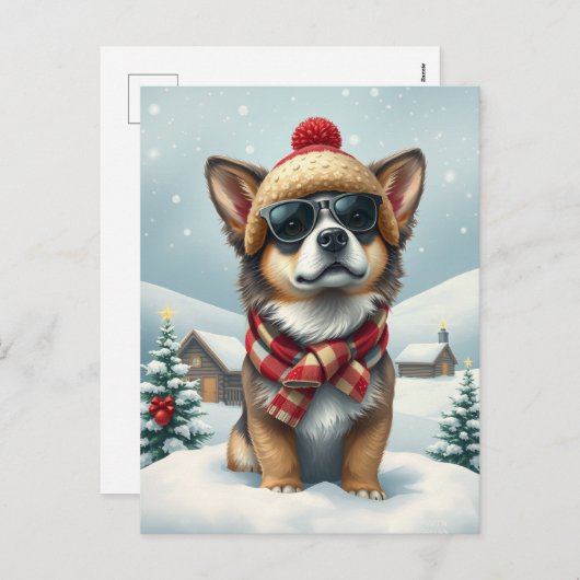 Cool Dog in Preppy winterkleding en Pet winter Feestdagenkaart (Voorkant / Achterkant)