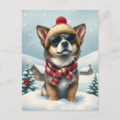 Cool Dog in Preppy winterkleding en Pet winter Feestdagenkaart (Voorkant)