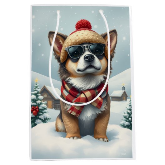 Cool Dog in Preppy winterkleding en Pet winter Medium Cadeauzakje (Voorkant)