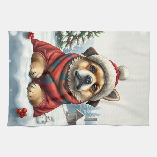 Cool Dog in Preppy winterkleding en Pet winter Theedoek (Horizontaal)