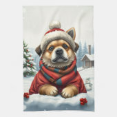 Cool Dog in Preppy winterkleding en Pet winter Theedoek (Verticaal)