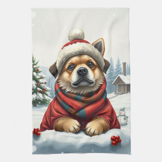 Cool Dog in Preppy winterkleding en Pet winter Theedoek (Verticaal)