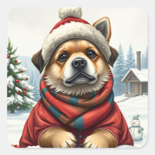 Cool Dog in Preppy winterkleding en Pet winter Vierkante Sticker