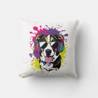 Cool Dog met hoofdtelefoon Pop Art Design Kussen