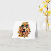 Cool Dog met Pet en Bloemen Blank Groet Kaart (Gele Bloem)