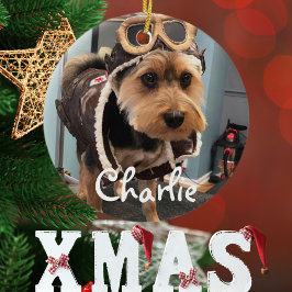 Cool Dog Pilot Foto, Vrolijk Kerstfeest, Personali Keramisch Ornament