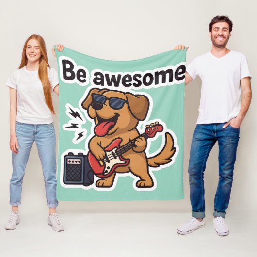 Cool Dog Rocking Guitar Sticker | Be Awesome Vibes Fleece Deken (In situ)