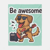 Cool Dog Rocking Guitar Sticker | Be Awesome Vibes Fleece Deken (Voorkant)