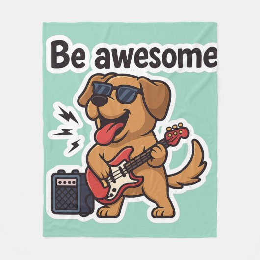 Cool Dog Rocking Guitar Sticker | Be Awesome Vibes Fleece Deken (Voorkant)