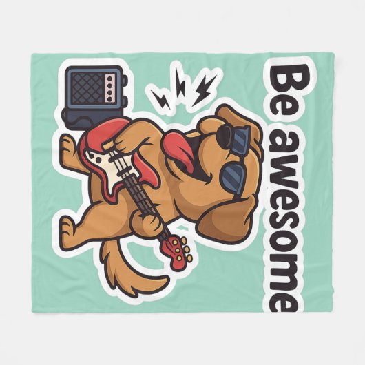 Cool Dog Rocking Guitar Sticker | Be Awesome Vibes Fleece Deken (Voorkant (Horizontaal))