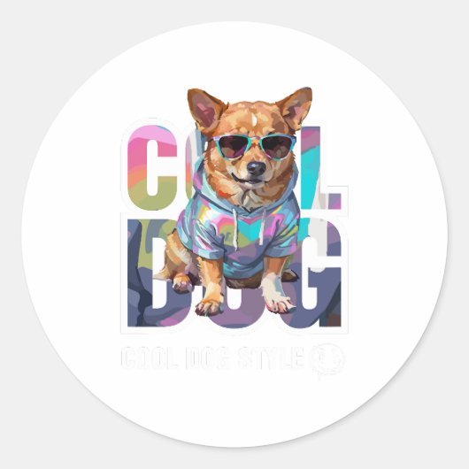 Cool Dog Style Ronde Sticker (Voorkant)
