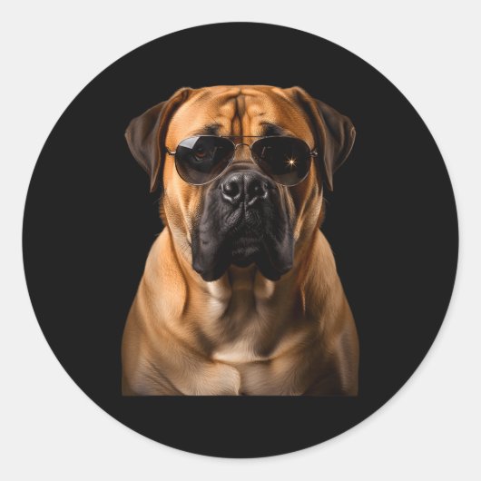 Cool Dog Sungles Bullmastiff Funny Look  Ronde Sticker (Voorkant)