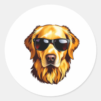 Cool Dog Wearing Sunglasses Golden Retriever Ronde Sticker