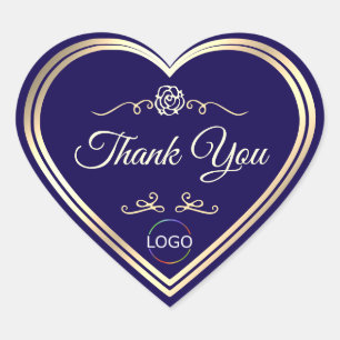 Cool Donkerblauw met Goud Lijst met Logo Dank u Hart Sticker