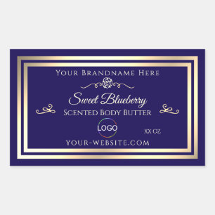 Cool Donkerblauw Product Label Goud Lijst met Logo