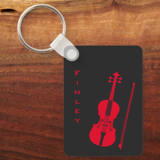 Cool Donkergrijs & Rode Viool Modern Persoonlijk Sleutelhanger (Voorkant)