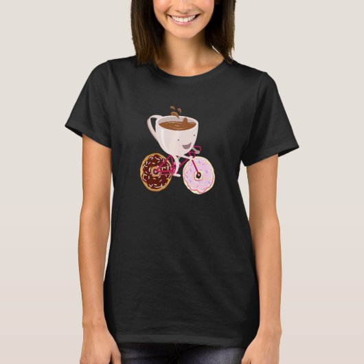 Cool Donut Coffee Bicycle Hand Tekwn Illustratie T-shirt (Voorkant)