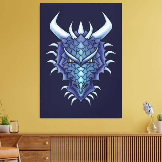 Cool Dragon Art - Paarse Blue Magical Dragon Head Canvas Afdruk (Insitu (Woonkamer))