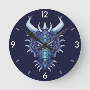 Cool Dragon Art - Paarse Blue Magical Dragon Head Ronde Klok