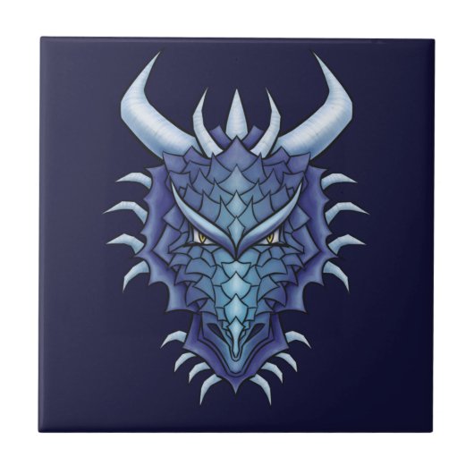 Cool Dragon Art - Paarse Blue Magical Dragon Head Tegeltje (Voorkant)