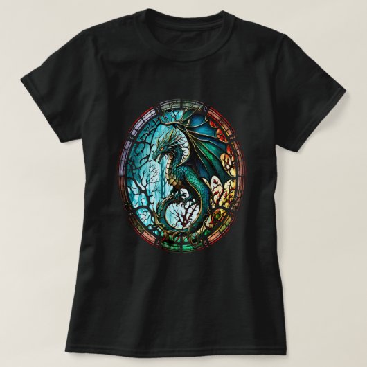 Cool Dragon gekleurd Glas in lood venster  D T-shirt (Design voorkant)