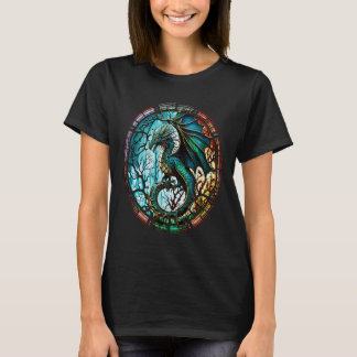 Cool Dragon gekleurd Glas in lood venster D T-shirt