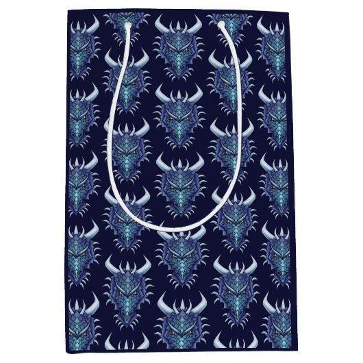 Cool Dragon Head Blue Fantasy DND Name Medium Cadeauzakje (Voorkant)