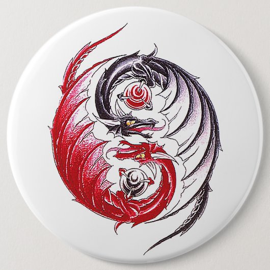 Cool Dragon Yin Yang tattoo Ronde Button 6,0 Cm (Voorkant)