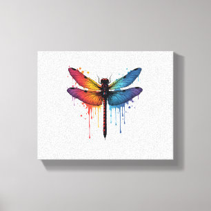 Cool Dragonfly op kleurrijke geschilderde Dragonfl Canvas Afdruk