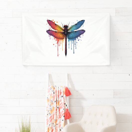 Cool Dragonfly op kleurrijke geschilderde Dragonfl Spandoek (Insitu)