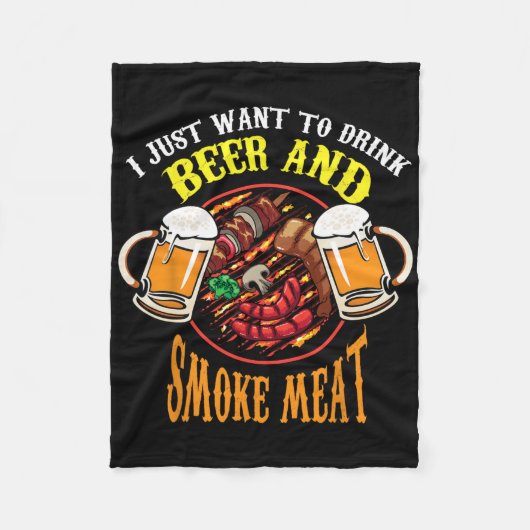 Cool Drink Beer And Smoke Meat Bbq Funny Foodie Lo Fleece Deken (Voorkant)