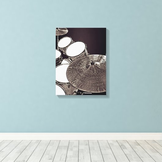 Cool Drum Kit Canvas Drummer Art Snare Cymbal Afdruk (Insitu (Houten vloer))