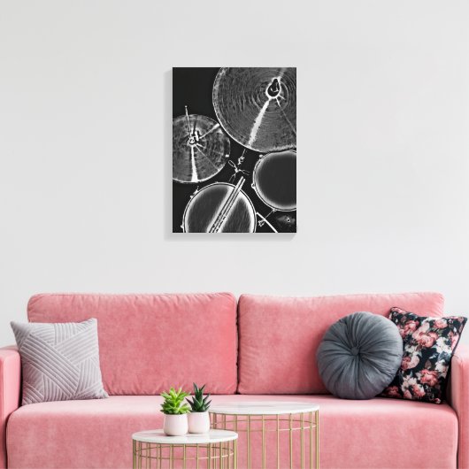 Cool Drummer Art Drum Kit Canvas Snare Drumsticks Afdruk (Insitu (Woonkamer))